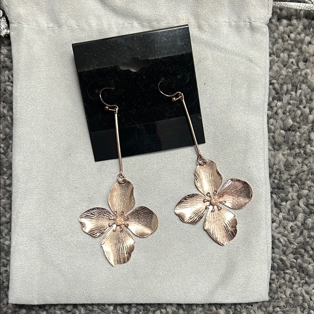 Delicate Floral Drop Earrings - Rose Gold Flower Design